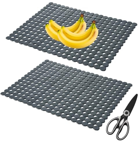 VIQIHEOE Diskbänk, 2 stycken diskhoinlägg för diskbänk, 30 x 40 cm PET Kan skäras till storlek diskbänk matta med 1 sax, punktdesign, droppmatta diskbänk (grå)