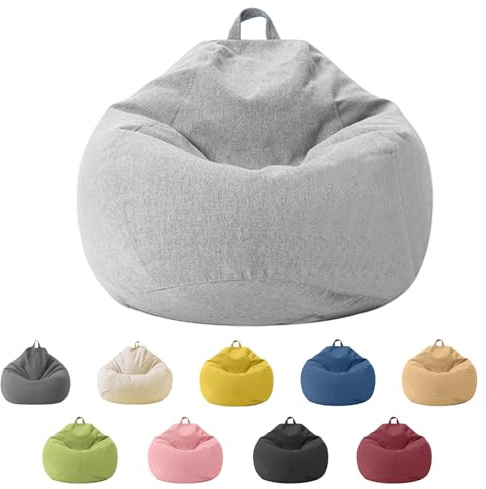 Jinfanshurich Puf para niños y adultos, solo funda (sin relleno), para dormitorio, oficina, salón, terraza (gris claro)