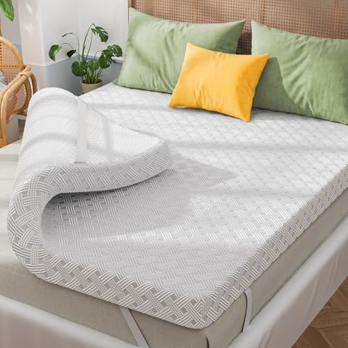 Qocismile Full Mattress Topper,Gel Memory Foam Mattress Topper 3 inch Full Size Bed Topper,High Density Mattress Pad,Bamboo Rayon Soft Cover Removable,Nonslip Double Zipper,Elastic Straps Fits 6-21