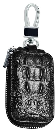 ASISUN Étui Porte-Clés Voiture Zippé en Cuir Véritable de Vache – Pochette de Protection pour Clé Télécommande Auto et Clés Maison – Compact, Résistant et Élégant pour Homme et Femme – Noir
