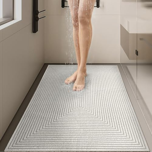 Alfombrilla De Ducha De Esquina Antideslizante, 65 X 65 Cm, Alfombra De Baño De PVC con Ventosas Potentes Y Agujeros De Drenaje, Diseño Moderno, Lavable A Máquina (60x120cm)