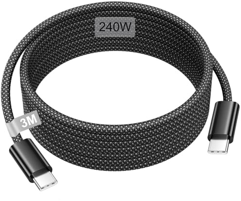 240 W USB-C-Laddningskabel 3M, USB-C till USB-C-kabel Snabbladdningskabel | Long USB C Cable Typ C-laddningskabel, Apple-laddningskabel för iPhone 17, 16, 15 Pro Max, MacBook Pro/Air, iPad Pro, Galaxy