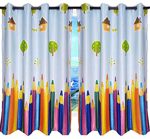 MYRU 1 Pair Dining Room Curtains,Kids Room Darkening Curtains,Room Decor for Childrens Bedroom Colorful Pencil (2 x 39x63 Inch)