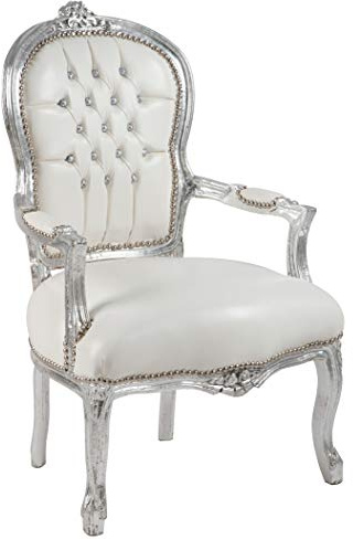 Way Home Store Poltrona BAROCCO Luis stile Francese Luigi XVI Silver e Bianca con Gemme Ecopelle 63 x 65 x 94 cm