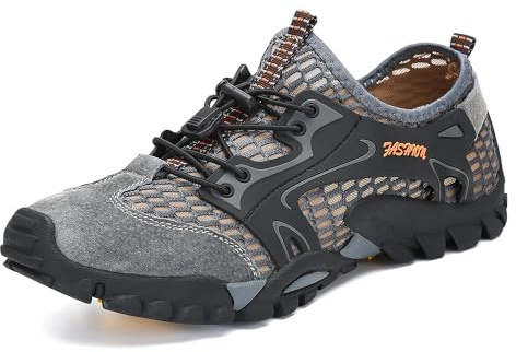 FLARUT Sandalias Deportivas Trekking Hombres Verano Pescador Playa Zapatos Casuales Transpirable Zapatilla de Senderismo Deportes Montaña y Asfalto Zapatos para Correr Malla(Gris,46)