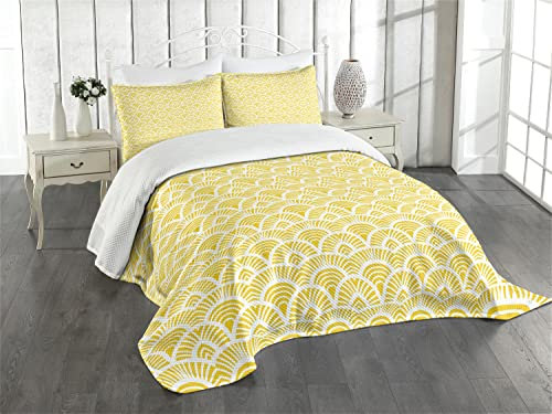 ABAKUHAUS Gelb Tagesdecke Set, Vintage Bohem Geometric, Set mit Kissenbezügen Waschbar, für Doppelbetten 264 x 220 cm, Creme Gelb