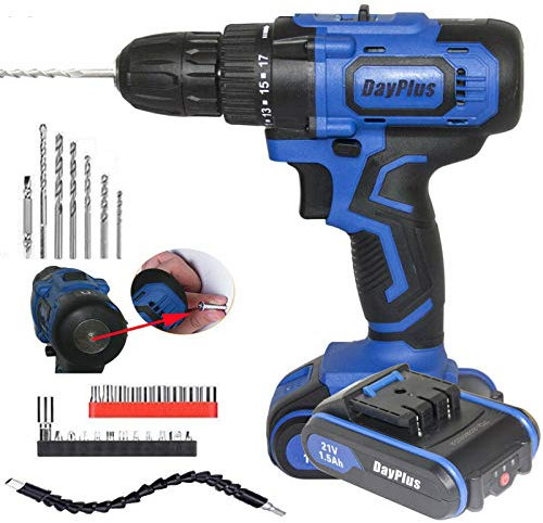 Hammer Drill Impact 21V Cordless Drill Combi 2 Speed 1500mAH Li-ion Battery with Hammer Function Built-in Magnet LED Light 18+1 Torque Lightweight Tool with 29Pcs Accessories and Case