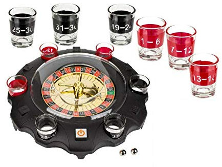 Invero Casino-Style Electric Roulette Wheel - Adults Drinking Game Includes 6 Shot Glasses and all Equipment - Fun Novelty Drinks Accessory for all Parties, Festive Times, Homes and more
