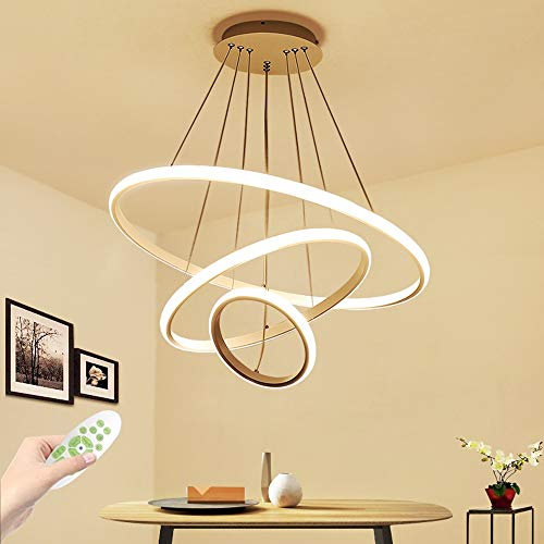 LED Lampada A Sospensione, Lampadario A Tre Anelli Moderno Semplice Creativo, 76W Telecomando Dimmerabile Con Funzione Di Memoria, Adatto Per Soggiorno, Camera Da Letto, Lampadarios Sala Da Pranzo