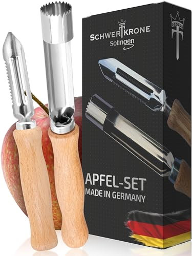 SCHWERTKRONE Set di Estrattore di Torsoli di Mela e Pelapatate - Acciaio Inossidabile - Made in Germany - Manico in legno di faggio - Pela-Mela