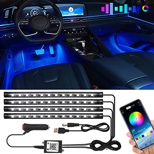 Keiurot Car Underglow Lights Led Strip for Cars USB with App Control RGB Multicolor Interior Lighting 12V Atmosphere Neon Under Dash Motorcycles Pack of 4