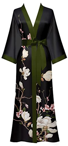 Yemmert Kimono Vestaglie Da Donna Kimono Floreale Lungo Con Macchie Accappatoio Per Le Donne (Nero)