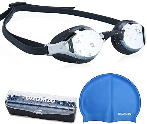 Dizokizo Swimming Goggles Cap Set No Leaking Anti-Fog UV Protection Adjustable Professional Swim Goggles for Adult Men Women