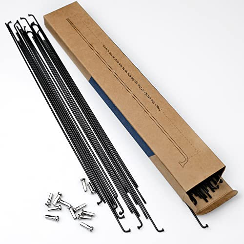 LUXU 36 Stück 14G J-gebogen Fahrrad-Stahlspeichen,Fahrradspeichen mit Messingnippeln,Mountainbike-Stahlspeichen,für MTB-Radspeichen,E-Bike,Downhill,Trekking,Citybikes(217 mm-Schwarz)