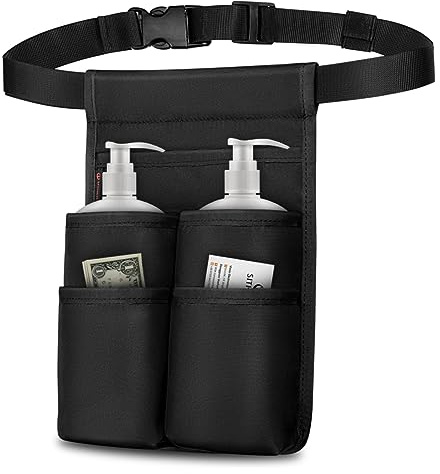 SITHON Borsa per Bottiglia da Massaggio, Fondina per Massaggiatore Professionale per 2 Bottiglie, Organizer per Porta Vita con Olio per Lozione da Massaggio con Cintura Regolabile (Solo Borsa)