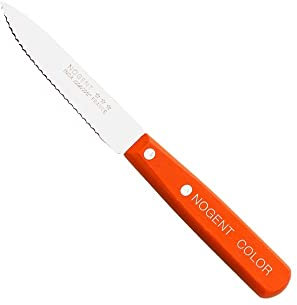 Nogent Couteau de légumes 9 cm face de coupe dentelée avec des couteaux de levage en bois orange