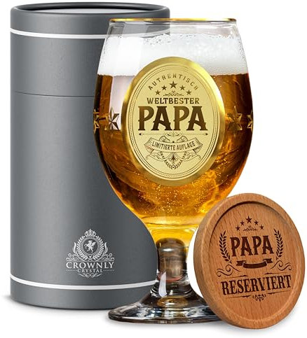 CROWNLY CRYSTAL® Regali Per Papà Bicchiere Birra Personalizzato Regalo Papa Regali Simpatici Idee Regalo Neo Papà Idee Regalo Per La Festa Del Papa Regalo Papa Compleanno Regali Di Natale Per Lui