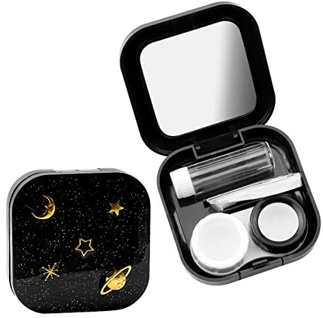 Jagowa Contact Lens Cases Travel Contact Lens Soaking Storage Case with Mirror Starry Shinny Portable Glasses Holder