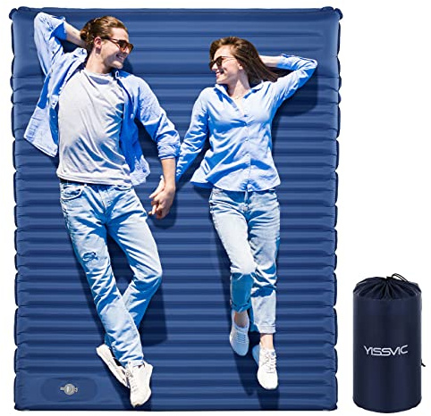 YISSVIC Materassino Campeggio per 2 Persone Gonfiabile Autogonfiabile con Cuscino Versione più Spessa Campeggio Resistente all'Acqua per Trekking Blu