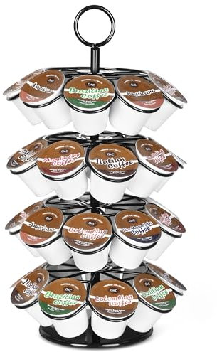 ROWISE K-Cup Pod Carousel Holder and Organizer for 36 Pods - Spins 360 Degrees, Detachable, Modern Metal Design in Black for Home and Office Counters