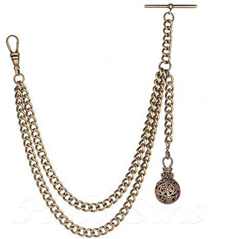Handmade in The UK Bronze Colour Single Albert Pocket Watch Chain with Hollow Pendant