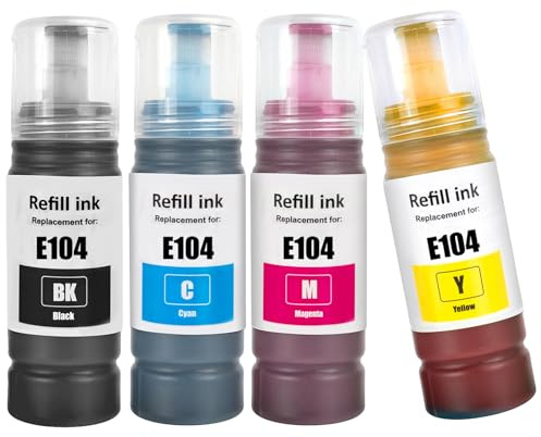 TOPRINT E104 Flacone di Inchiostro Compatibile 4 Colori per ET-2710 ET-2711 ET-2712 ET-2714 ET-2715 ET-2720 ET-2721 ET-2726 ET-2810 ET-2811 ET-2812 ET-2814 ET-2815 ET-2820 ET-2821 ET-4800 Stampanti