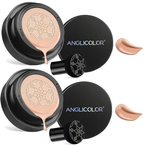 Anglicolor 2PC Pilz Luftkissen CC Creme,Moisturising BB Creme Cushion Foundation Cover Concealer Liquid Foundation Volldeckendes Make-Up Langlebig Und Wasserfes (#01 Porcelain, 30ml)