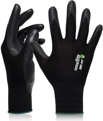 DEX FIT FN331S nitrilbelagda arbetshandskar - 3D-bekväm passform, halkfritt grepp, tunn och andas, pekskärm, skyddande, tvättbar; svart 8 (M) 3 par