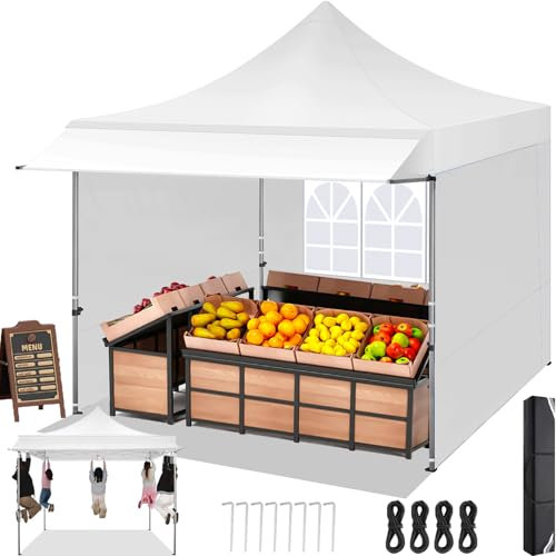 Gazebo 3x3 Pieghevole Impermeabile con 3 Pareti Laterali, Gazebo Esterno Resistente, Tende per Gazebo,Tendone Padiglione Pop Up per Feste Campeggio, Tenda Da Mercato
