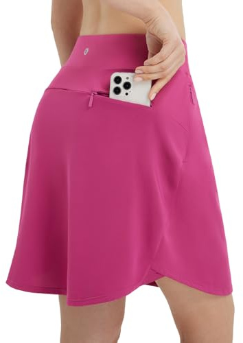 BALEAF Jupe de golf pour femme, longueur genou, avec short intérieur, taille haute, pour le sport, le golf, la randonnée, la vie quotidienne, Rose, M