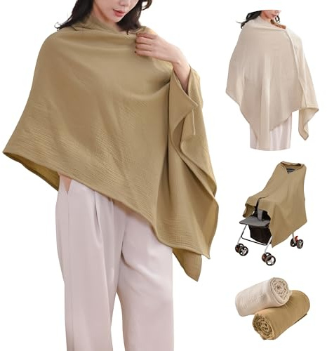 TADO MUSLIN 2-Pack Nursing Covers for Breastfeeding, 100% Organic Cotton Muslin Nursing Cover for Mom, Soft Breathable Breastfeeding Cover, Full Privacy Cover for Nursing, Regular Coverage Brown Beige