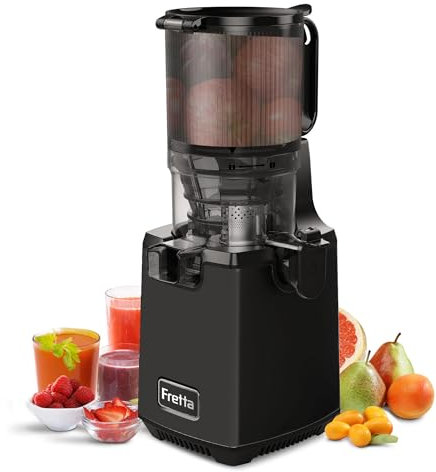 Fretta Extractor de Zumos y Verduras Automático,exprimidor de prensado en frío,gran calibre de 135 mm Slow Juicer,250 W,función de masticación