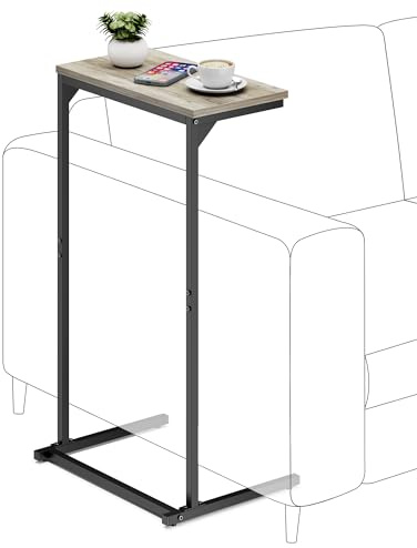 TUTOTAK C Shaped Side Table, Small End Table, 28.7 inch Tall Couch Table, Sofa Table, Living Room, Bed Room, Greige TB01BG071EU