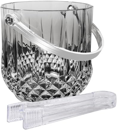 Dmnnlp Secchiello per ghiaccio grigio da 1,2 l, con pinze, secchiello per ghiaccio in acrilico per feste, manico facile da trasportare, piccolo secchio per feste, bevande, barbecue, bar, ristorante