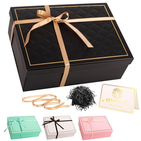 Svart presentförpackning med lock 25 x 18 x 9 cm medelstora stora lyxiga presentförpackningar för presenter tom kartong presentförpackning för födelsedag bröllop jul alla hjärtans dag