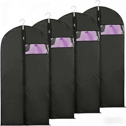 4 Piezas Negro Bolsas Ropa Almacenaje Fundas de Ropa para Colgar de Ropa a Prueba de Polvo Bolsa de Ropa Protector para Trajes Chaquetas y vestido (tamaño:120 x 60 cm)