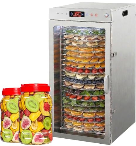 Rotante a 360°essiccatore alimentare(20 vassoi extra-large) Doppia ventola da 1600W,Timer digitale 24 ore,Controllo della temperatura 86℉-190℉,Essiccatore per carne secca,frutta,erbe aromatiche