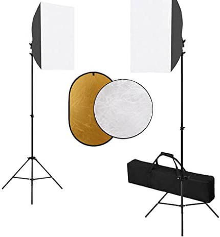 LoogCape Fotostudioset med mjuka lådor, stativ, reflektorbelysning för studio och hemmastudio, dimbar fotolampa, 2 softboxar, 2 stativ, 5-i-1 reflektor, bärväska