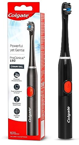 Colgate ProClinical 150 Charcoal Sonic Battery Powered Electric Toothbrush (with Replaceable Brush Head Included)