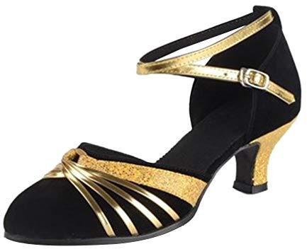 Souliers de Danse Latine pour Femmes - Salsa Fermé Toe Party Salle de Bal Tour Claquettes Tango Contemporain (Noir,37 EU(Taille Fabricant: 37 EU)
