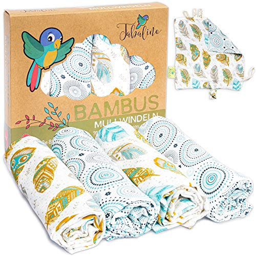 Tabalino® kuschelweiche Bambus Mullwindeln Spucktücher, 4 Mulltücher 80x80cm + 1 Schmusetuch, Stoffwindeln für Jungen & Mädchen Mulltücher Moltontuch aus Baumwolle