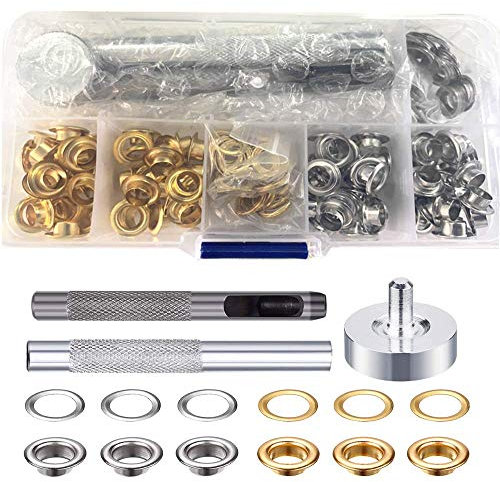 TAIANJI 100 Stk Ösen 6mm, Ösen Werkzeug Kit, Ösen Metall Planenösen, Grommet Werkzeug Kit für DIY Leder Handwerk Stoff Gürtel Locher Rahmung, mit 3tlg Werkzeugset, 1 Aufbewahrungskiste