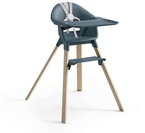 Stokke Clikk - Silla alta, color azul fiordo, trona todo en uno con bandeja + arnés, ligera, duradera y apta para viajes, ergonómica con características ajustables, ideal para 6-36 meses o hasta 33