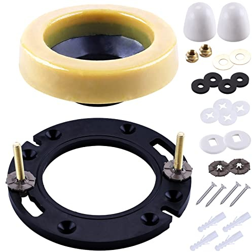 MENNTY Toilet Flange with Wax Ring for Toilets Replacement Kit Includes Bolts PVC Toilet Flange Repair Kit for 3 or 4 Pipes, Fit Toilet Install & Repair