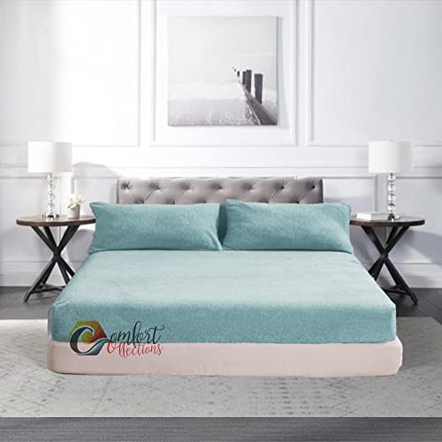 Extra Deep Fitted 30cm Teddy Fleece Fitted Bed Sheet Plain Thermal Warm and Cosy Soft Luxury Bedding Duck Egg Fitted Bed Sheet Double 135cm x 190cm + 30cm Approximate