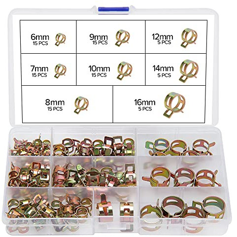 YIXISI 90 Pièces 6/7/8/9/10/12/14/16 mm Clip à Ressort Tuyau Serrage, Colliers de Serrage à Ressort, Clips à Ressort Tuyau Serre-Joints à Tuyaux Colliers de Clip à Ressort