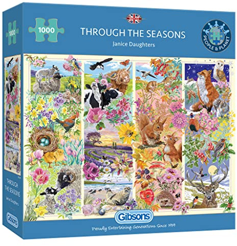 Gibsons Through the Seasons 1000 Piece Jigsaw Puzzle for Adults – Nature and Wildlife Artwork by Janice Daughters – British Countryside Through Spring to Winter – Premium Sustainable Puzzle Made in UK