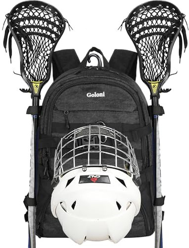 Goloni | Großer Lacrosse Ausrüstungsrucksack mit zwei Stäbchenhalter und separater Stollen-Fach-Hockeytasche