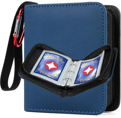 GEAoffice Mini raccoglitore di carte collezionabili a 2 tasche per carte TCG, contiene 80 carte con 40 maniche rimovibili, album di carte collezionabili di una carta, blu, GEA-TCB-ZP-BL-1-Dia