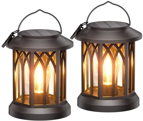 KOOPER Solar Lights Outdoor Garden, 2 Pack Hanging Solar Lanterns with LED Bulds, Waterproof Garden Ornaments Outdoor Lantern Lights for Decoration Yard Pathway Patio